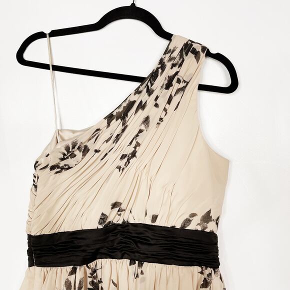 Max and Cleo Size 10 Cream Black One Shoulder Floral Dress Pleated Cocktail Tier - Picture 7 of 11